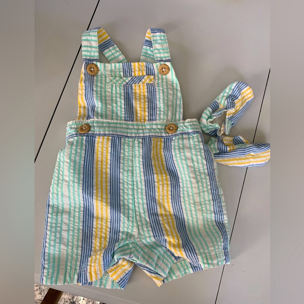 NEW Caribbean Joe Kids Shorts Overalls w/Booties 3-6M Baby Set